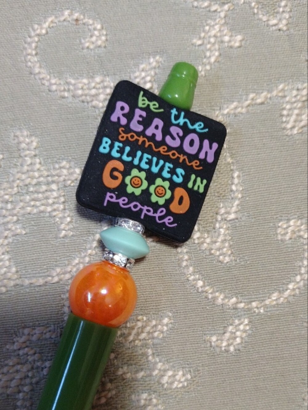 Green Decorative Beaded Ballpoint Pen - Home Office - Picture 2 of 2